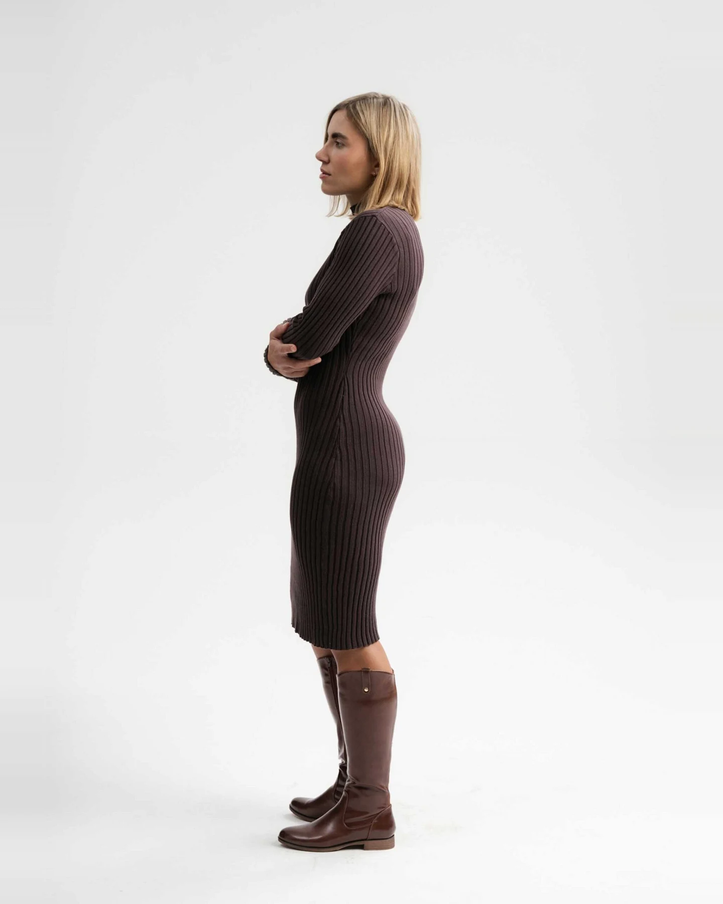 MELA Damen vegan Kleid Shivani Rib Dunkelbraun – Ansicht 2
