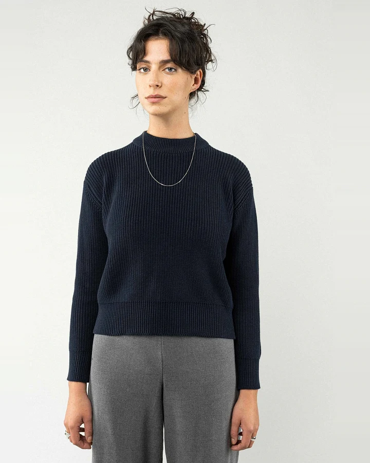 MELA Damen vegan Rippenstrickpullover Manika Navy
