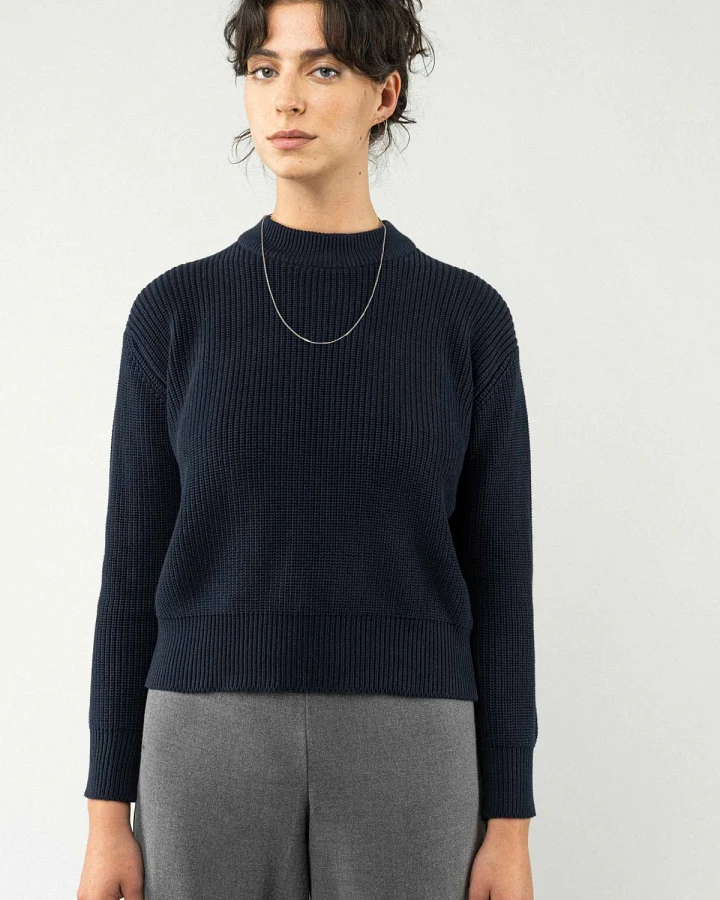MELA Damen vegan Rippenstrickpullover Manika Navy