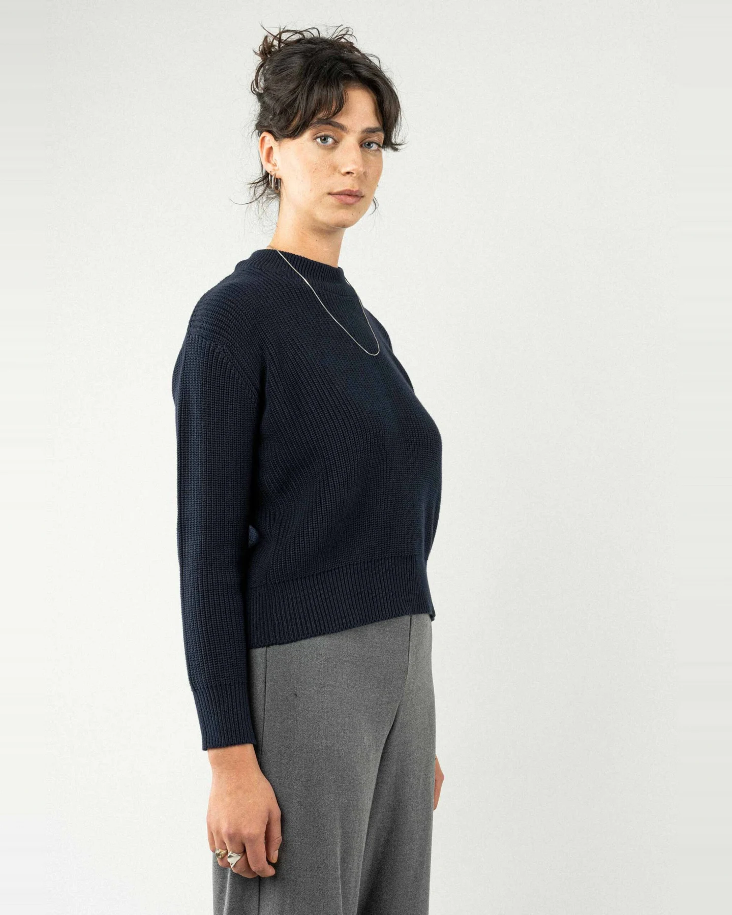 MELA Damen vegan Rippenstrickpullover Manika Navy – Ansicht 2
