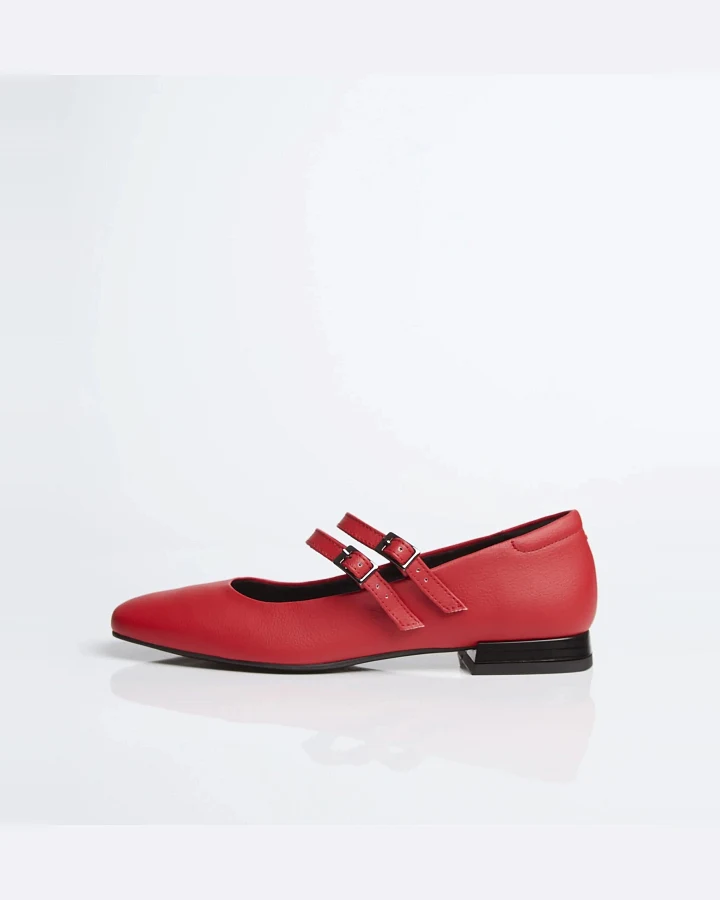 BOHEMA Damen vegan Ballerinas Mary Jane Strawberry Rot