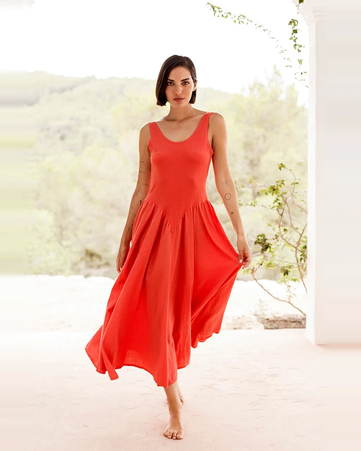 RAVENS VIEW IBIZA Damen vegan Kleid Look Radiant Red
