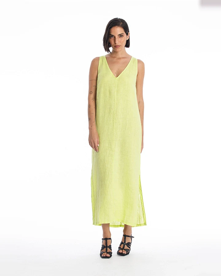 RAVENS VIEW IBIZA Damen vegan Leinenkleid Winona Kalkgelb