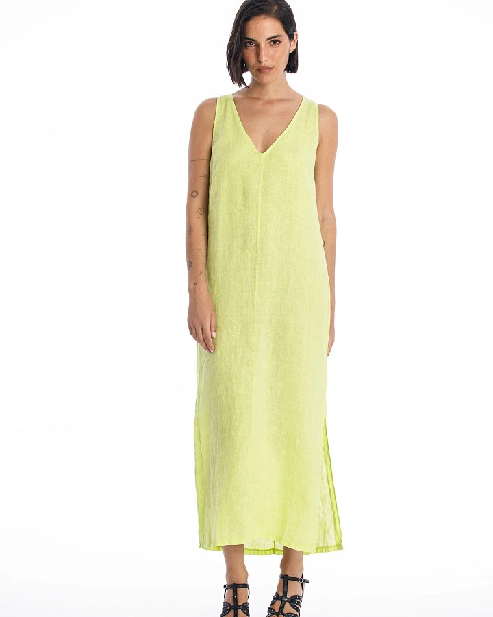 RAVENS VIEW IBIZA Damen vegan Leinenkleid Winona Kalkgelb