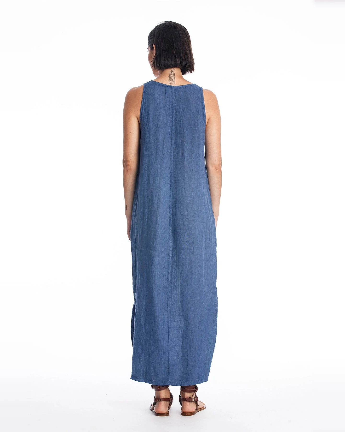 RAVENS VIEW IBIZA Damen vegan Leinenkleid Winona Indigoblau – Ansicht 2