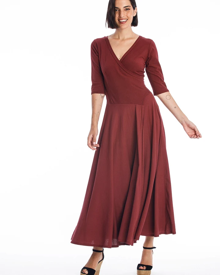 RAVENS VIEW IBIZA Damen vegan Kleid Veronika Dunkel Granat