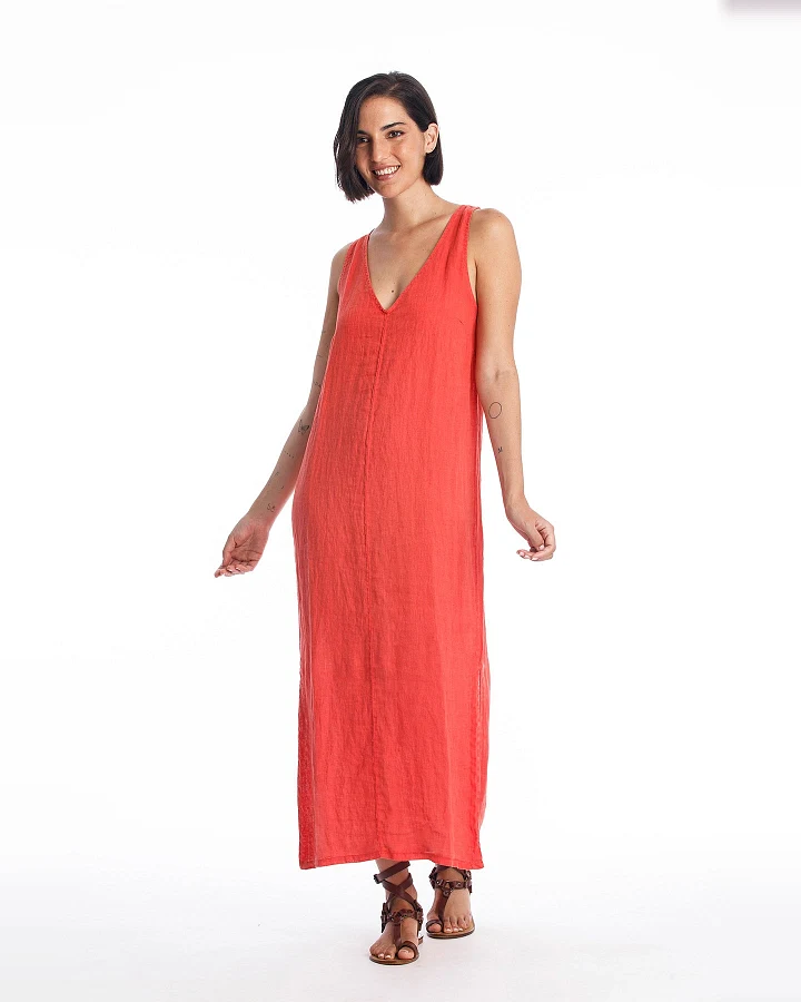 RAVENS VIEW IBIZA Damen vegan Leinenkleid Winona Radiant Red