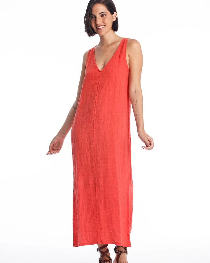 RAVENS VIEW IBIZA Damen vegan Leinenkleid Winona Radiant Red