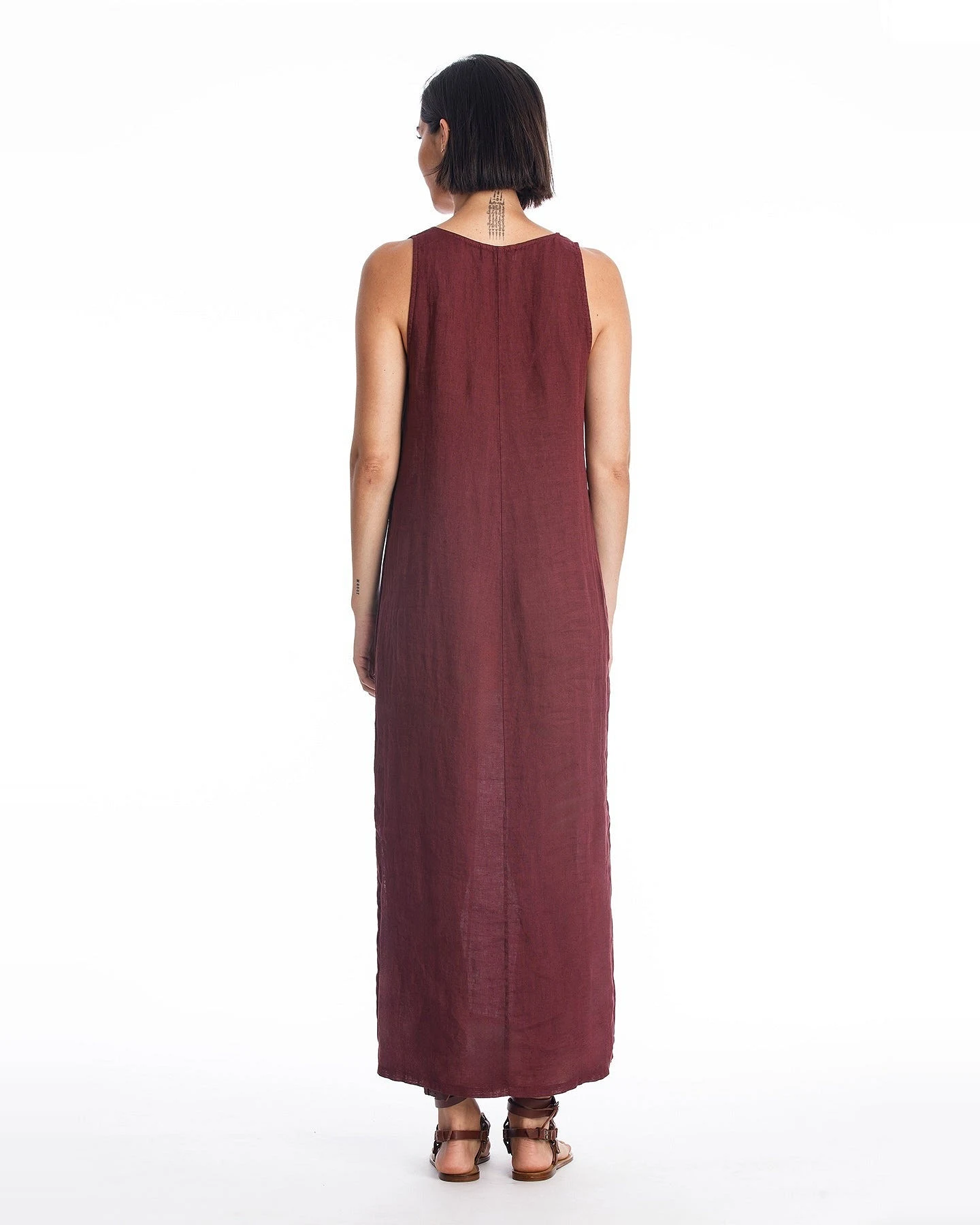 RAVENS VIEW IBIZA Damen vegan Leinenkleid Winona Dunkel Granat – Ansicht 2
