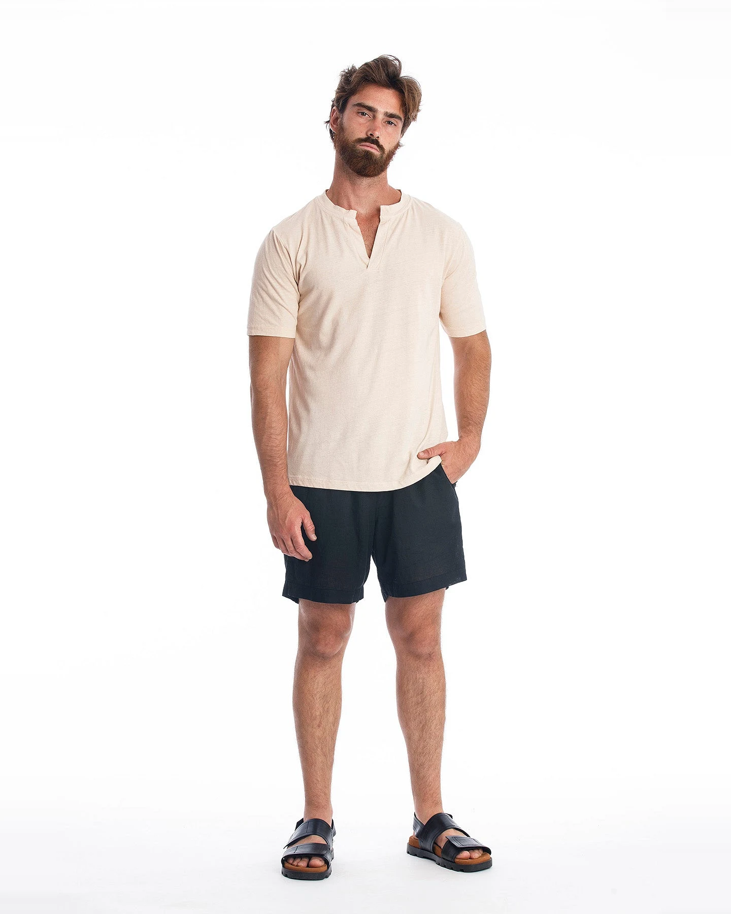RAVENS VIEW IBIZA Herren vegan Leinen Tee Cruise Sand – Ansicht 2