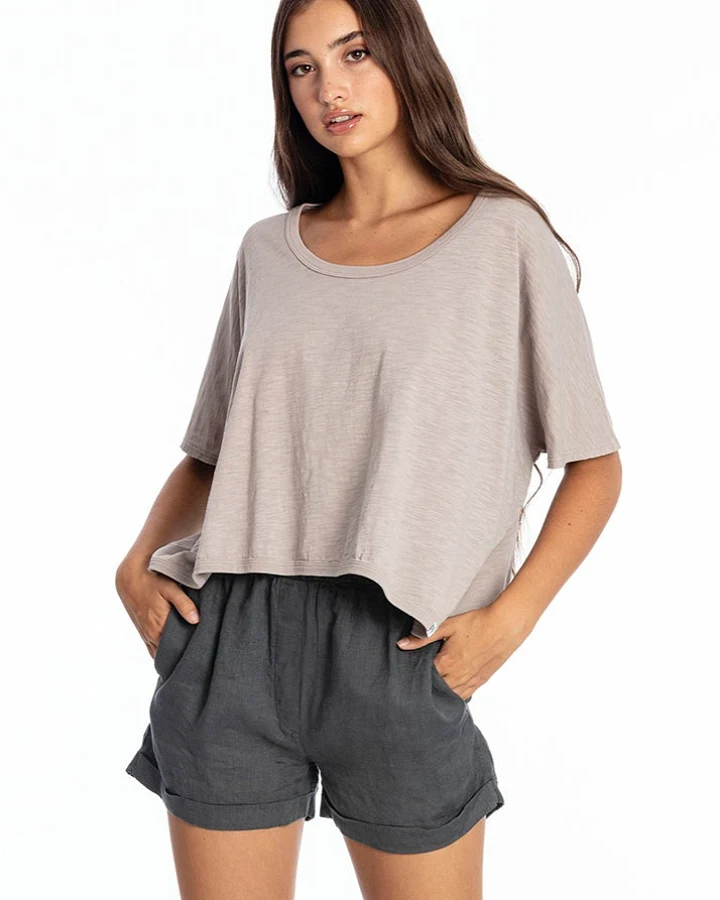 RAVENS VIEW IBIZA Damen vegan Top Square Stone Grey