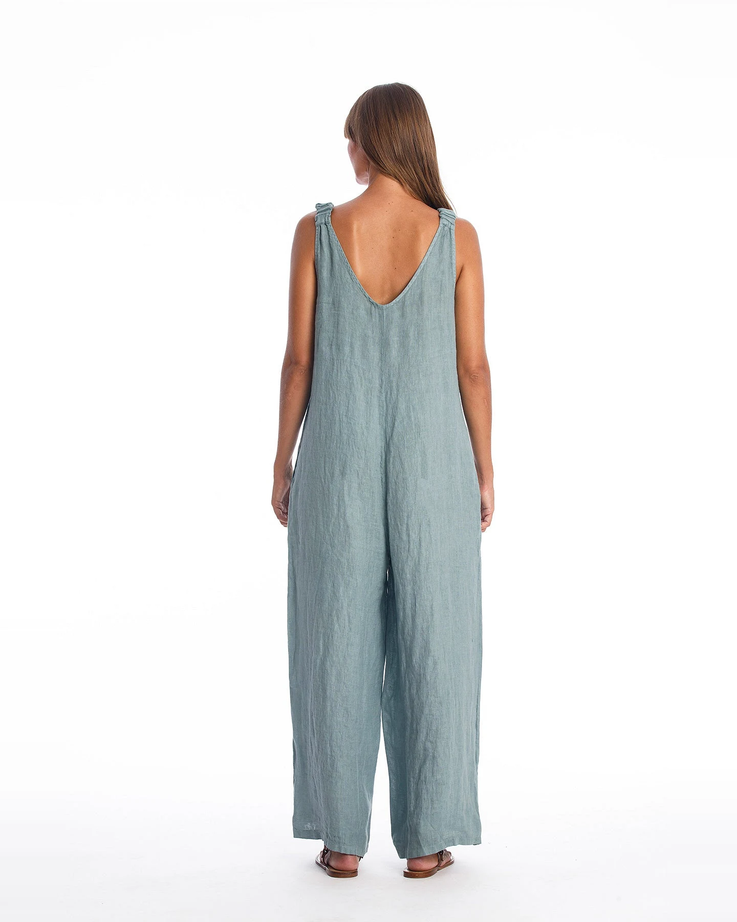 RAVENS VIEW IBIZA Damen vegan Leinen Jumpsuit Menorca Chinois Grün – Ansicht 2