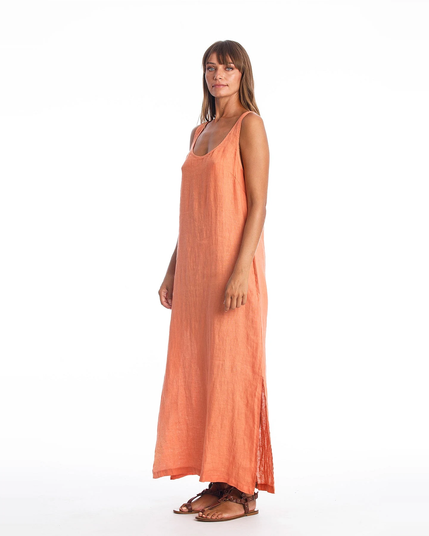 RAVENS VIEW IBIZA Damen vegan Leinenkleid Ariana Apricot – Ansicht 2