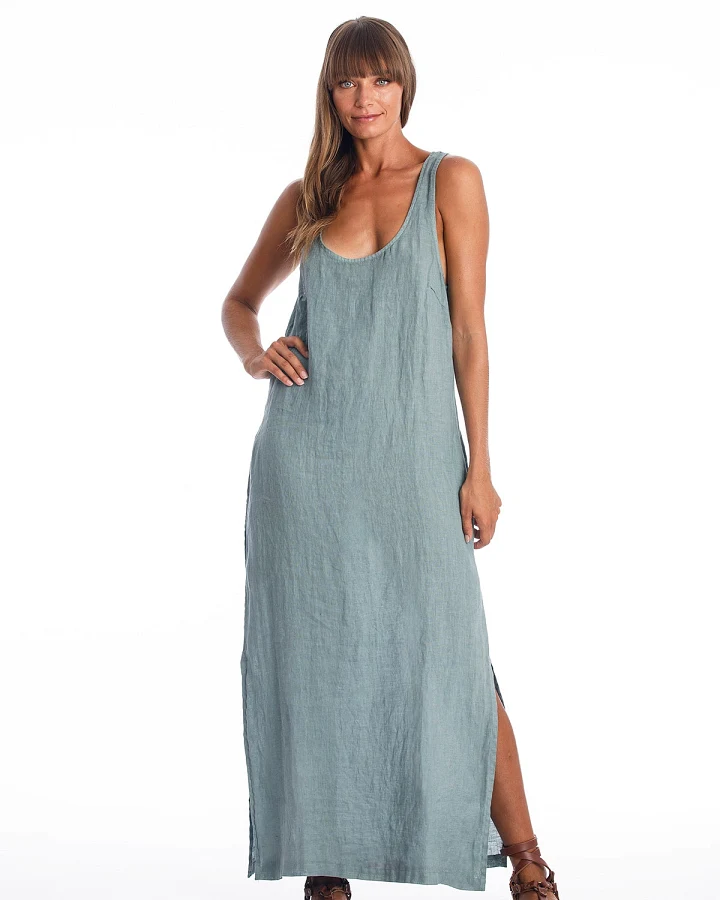 RAVENS VIEW IBIZA Damen vegan Leinenkleid Ariana Chinois Grün