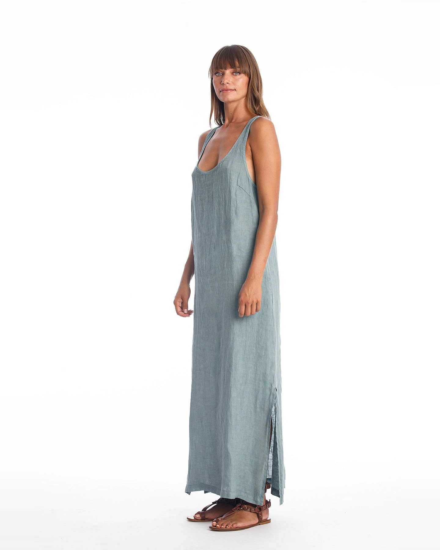 RAVENS VIEW IBIZA Damen vegan Leinenkleid Ariana Chinois Grün – Ansicht 2