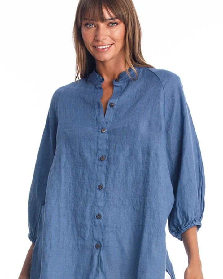 RAVENS VIEW IBIZA Damen vegan Leinenhemd Mei Indigoblau