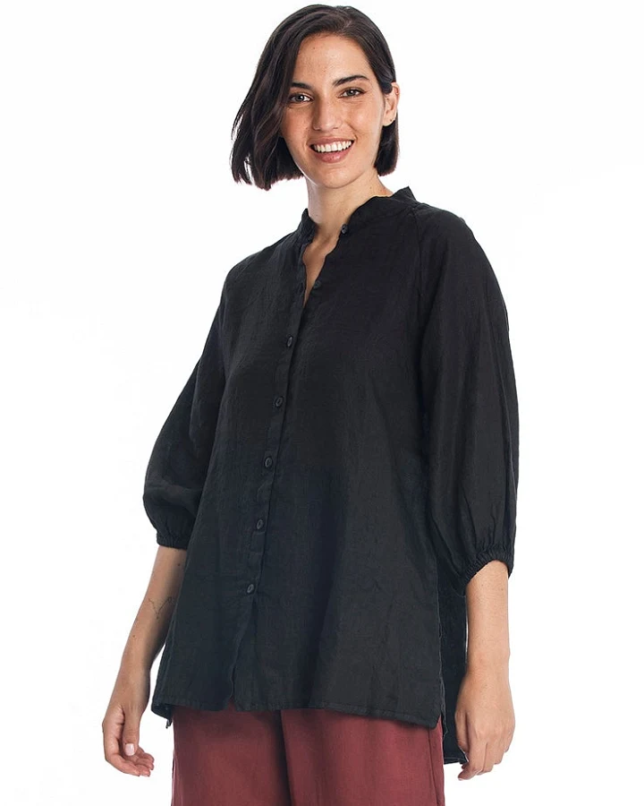 RAVENS VIEW IBIZA Damen vegan Leinenhemd Mei Schwarz