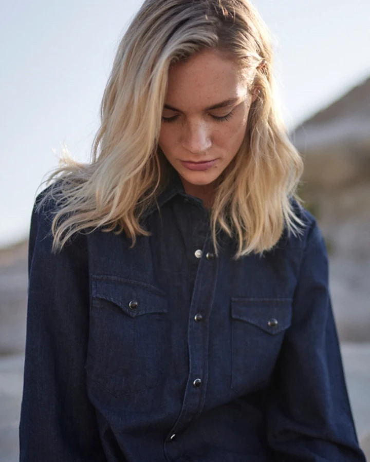 WOTE Damen vegan Denim-Hemd Dark-Indigo