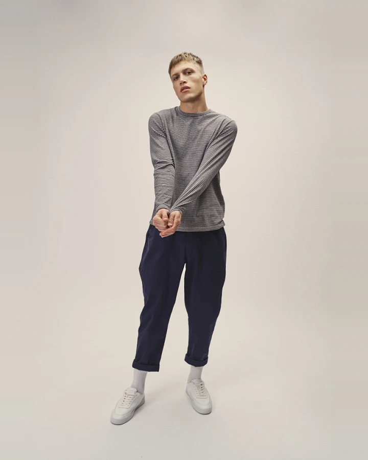 WOTE Herren vegan Longsleeve Gestreift Anthrazit Grau