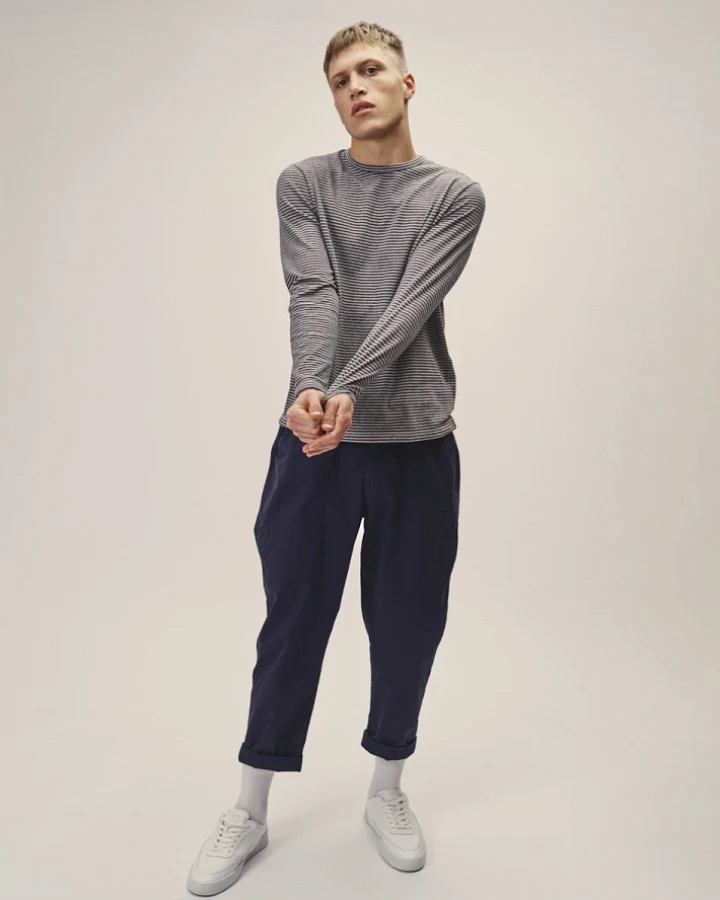 WOTE Herren vegan Longsleeve Gestreift Anthrazit Grau