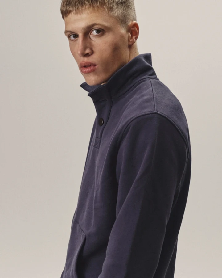 WOTE Herren vegan Sweatshirt Stehkragen Dunkelblau