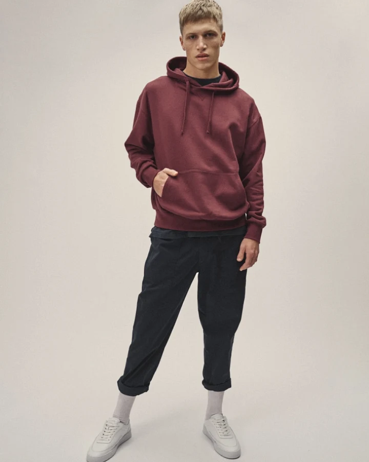 WOTE Herren vegan Kapuzen-Sweatshirt Dunkelrot