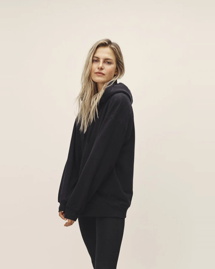 WOTE Damen vegan Übergroßes Hoodie Sweatshirt Schwarz