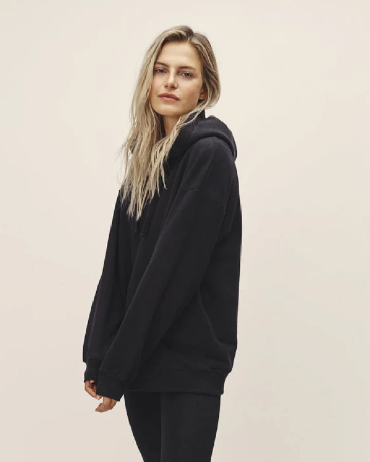 WOTE Damen vegan Übergroßes Hoodie Sweatshirt Schwarz