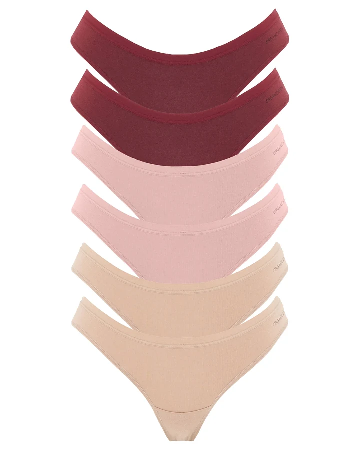 ORGANICATION Damen vegan Multipack 6er-Pack Tanga Kavinn Beige, Dusty Pink & Bordeaux