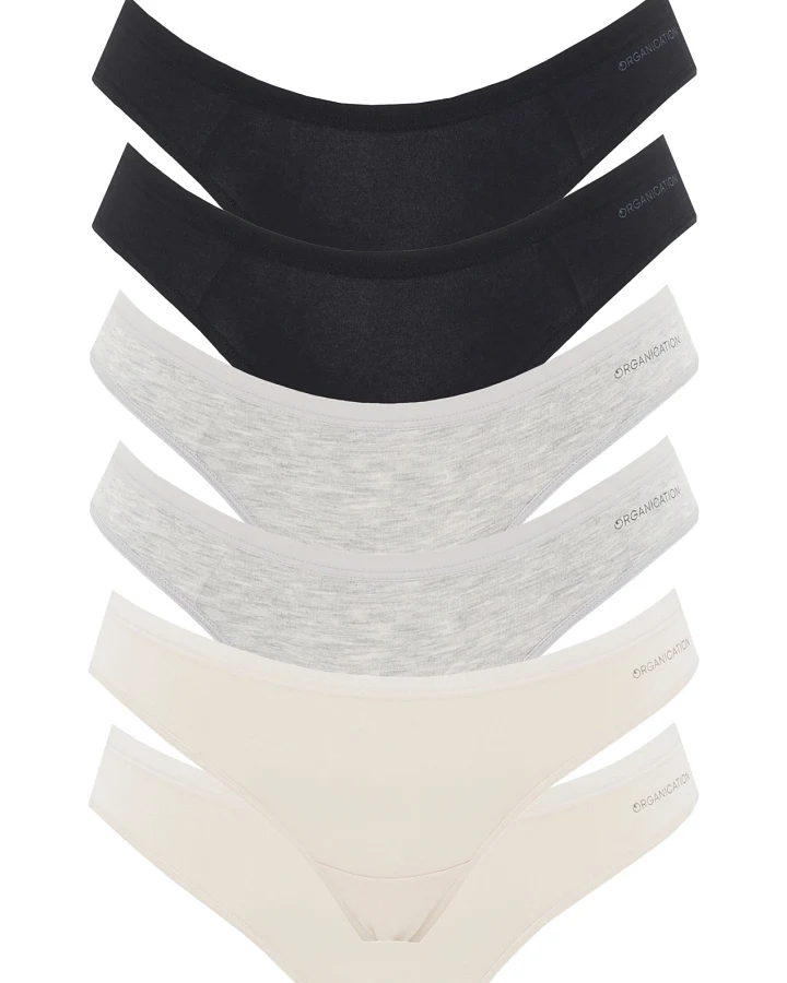 ORGANICATION Damen vegan Multipack 6er-Pack Zehensteg Kavinn Off White, Grey Melange & Black