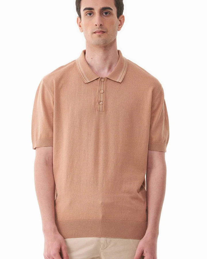 ORGANICATION Herren vegan Gestricktes Polohemd Hellbraun