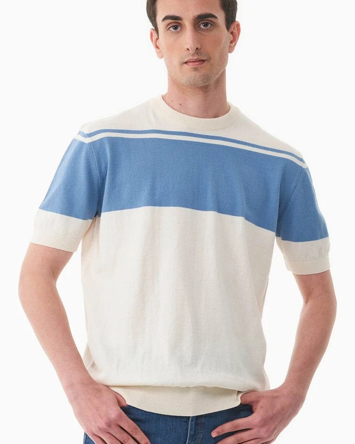 ORGANICATION Herren vegan Strickhemd Ecru & Coronet Blau