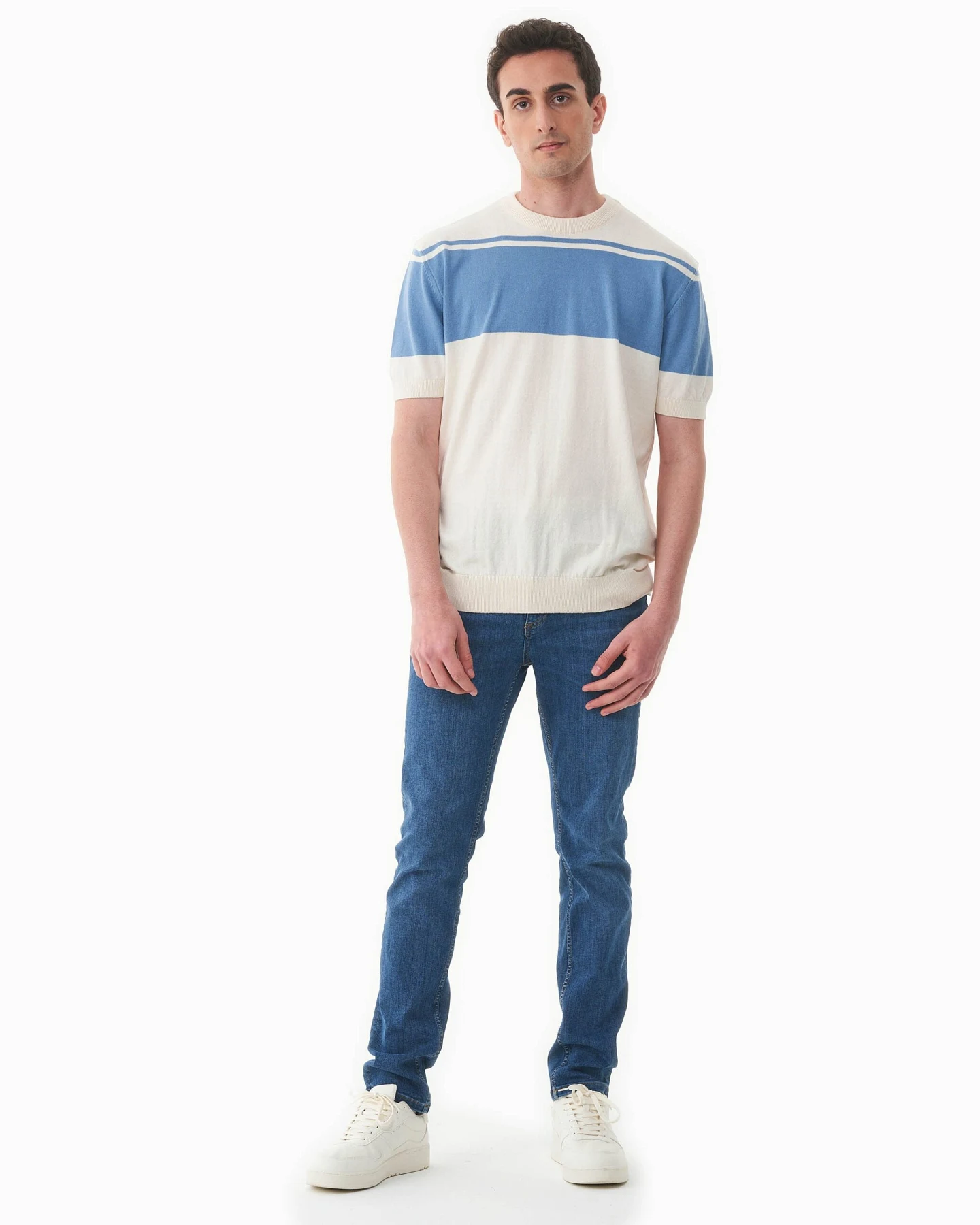 ORGANICATION Herren vegan Strickhemd Ecru & Coronet Blau – Ansicht 2
