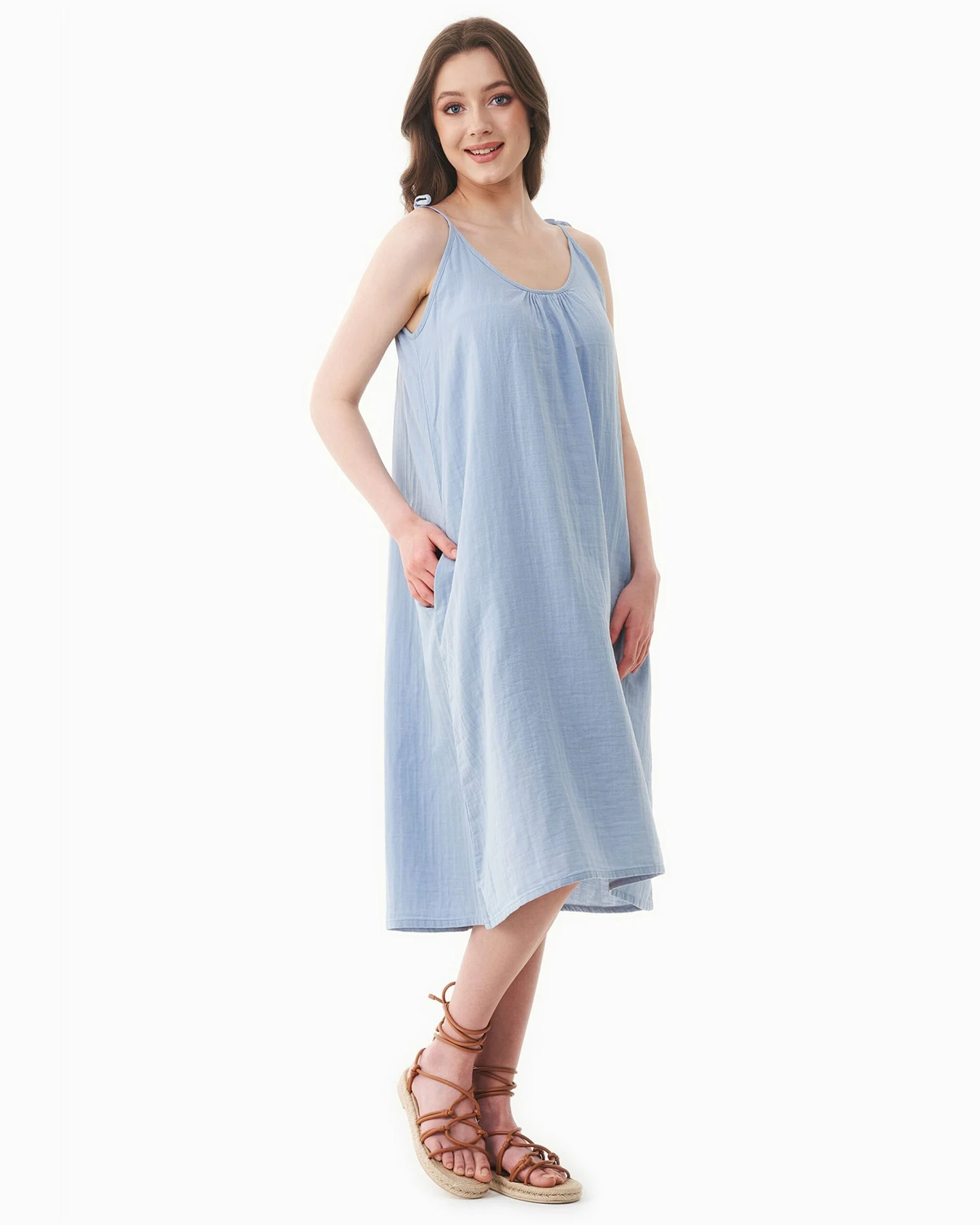 ORGANICATION Damen vegan Kleid Musselin Eisblau – Ansicht 2