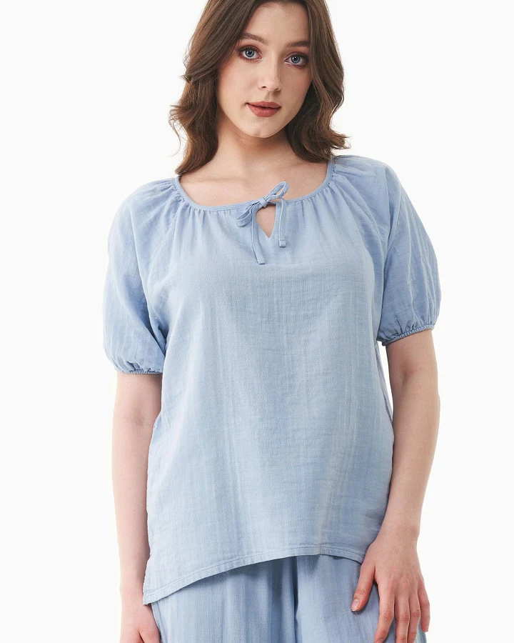 ORGANICATION Damen vegan Bluse Musselin Eisblau