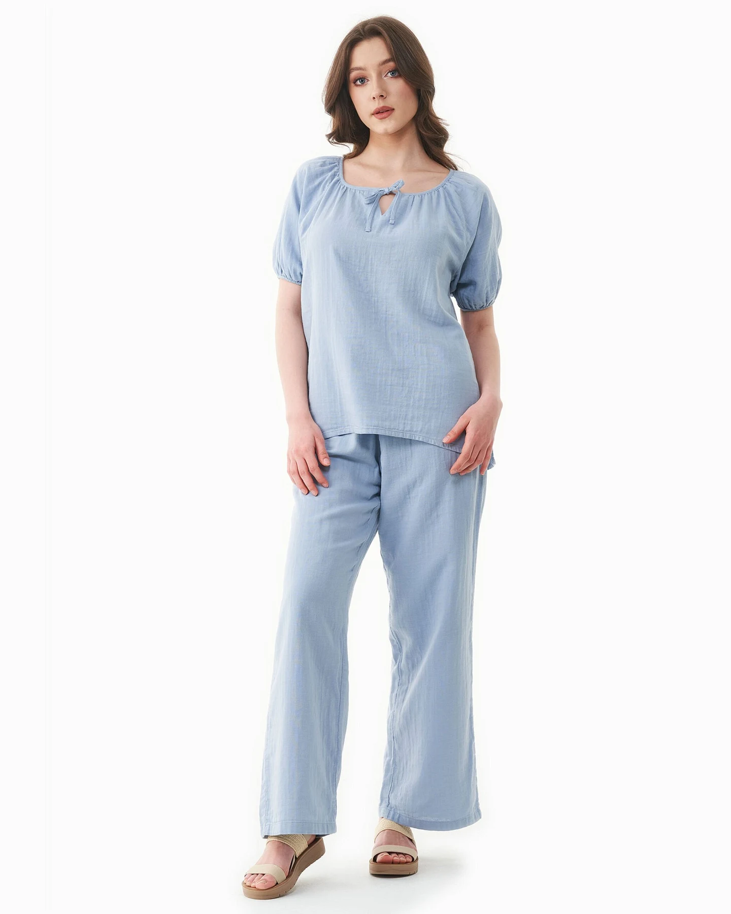ORGANICATION Damen vegan Bluse Musselin Eisblau – Ansicht 2