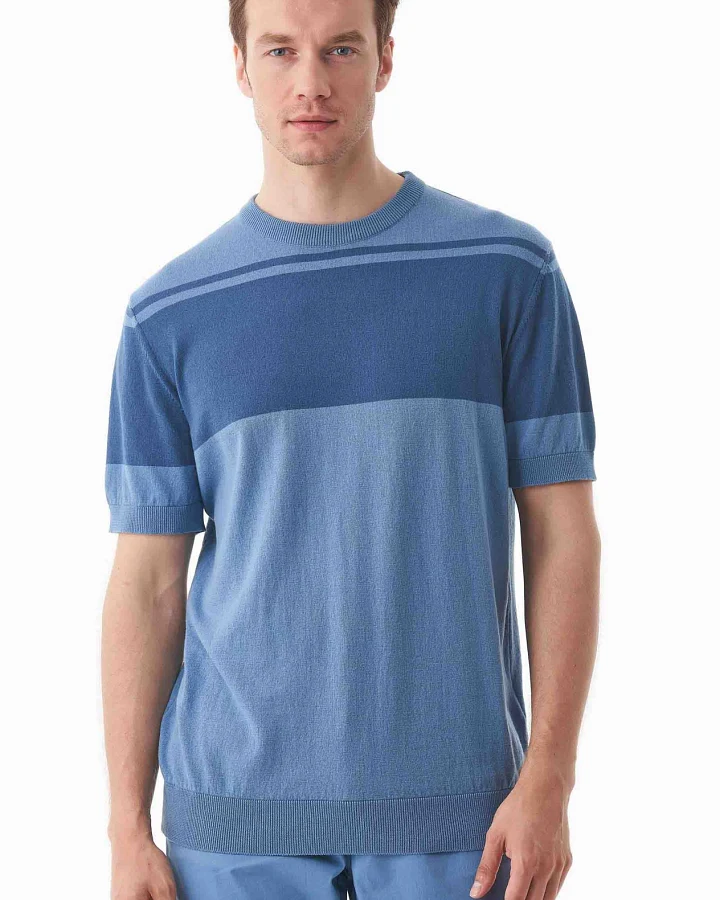 ORGANICATION Herren vegan Strickhemd Coronet Blue & Light Navy