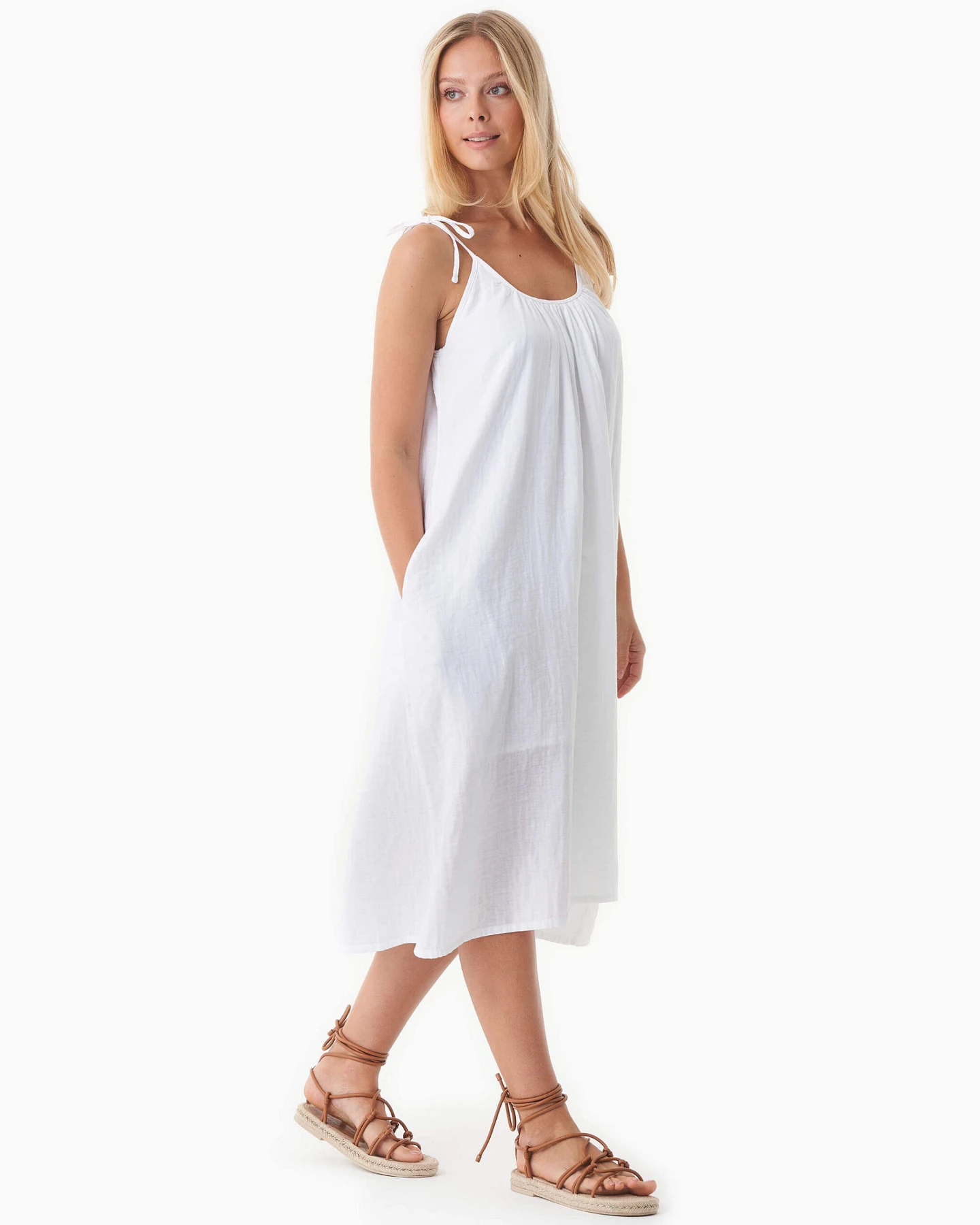 ORGANICATION Damen vegan Kleid Musselin Weiß – Ansicht 2