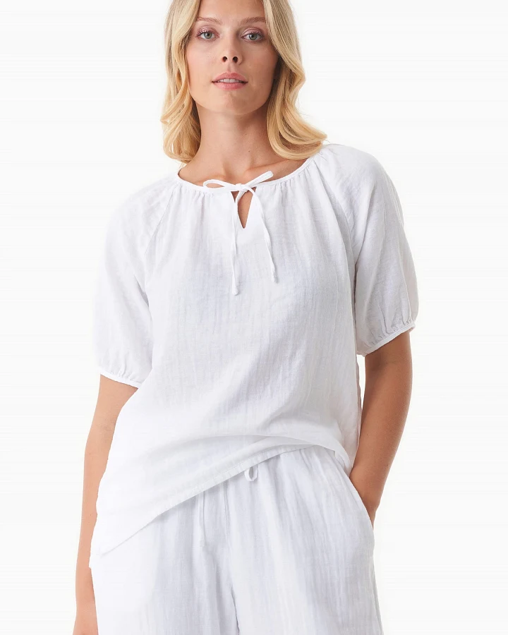 ORGANICATION Damen vegan Bluse Musselin Weiß
