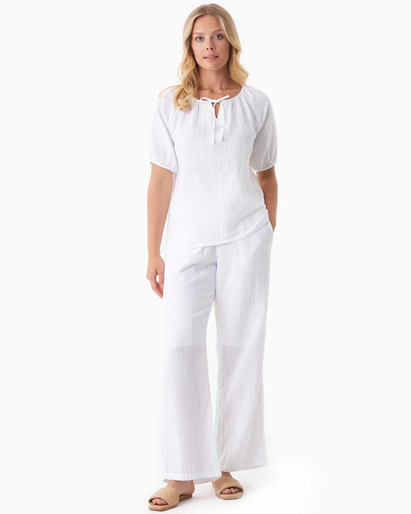 ORGANICATION Damen vegan Bluse Musselin Weiß – Ansicht 2