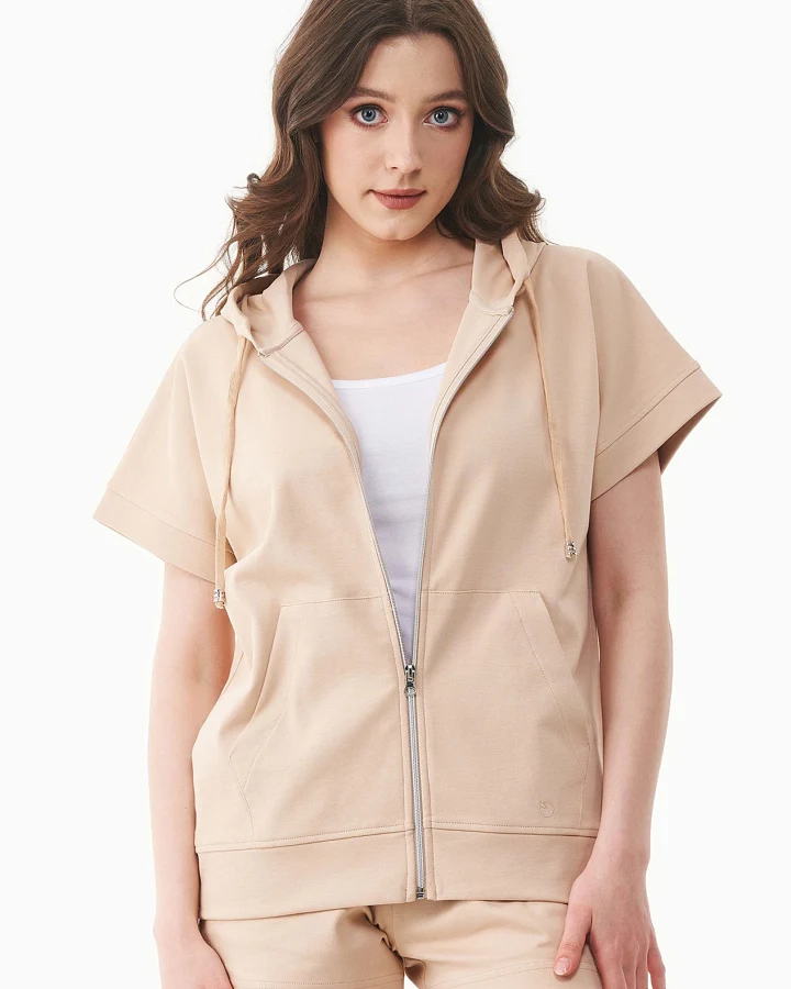ORGANICATION Damen vegan Hoodie Full-Zip Short-Sleeved Lightweight Soft Beige
