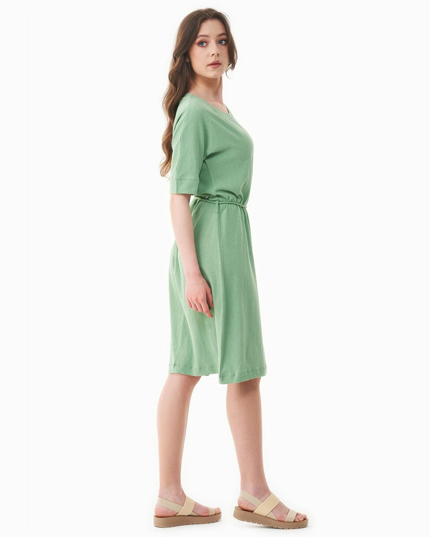 ORGANICATION Damen vegan Jersey Kleid Matcha Grün – Ansicht 2