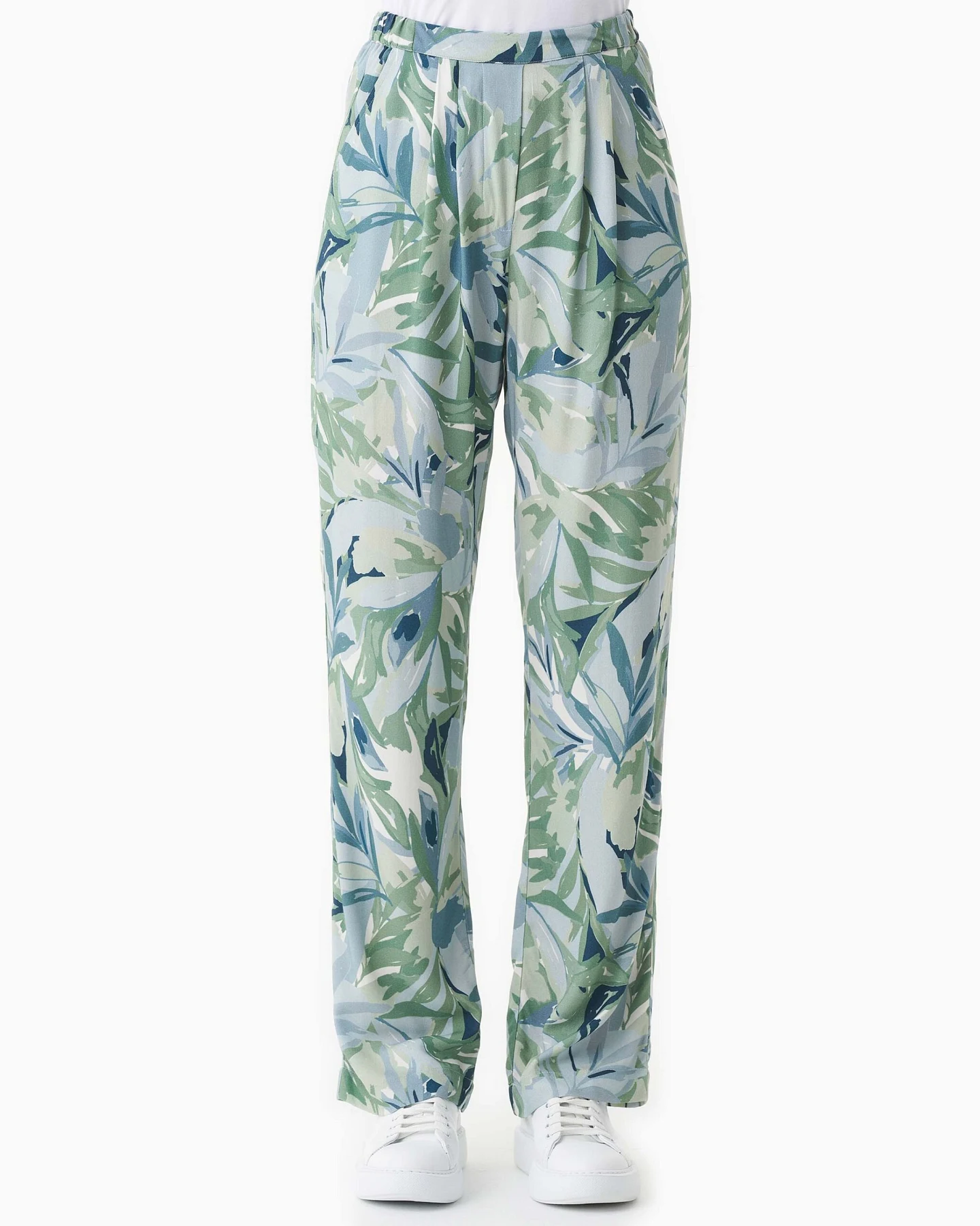 ORGANICATION Damen vegan Hose Mit Blatt-Muster Abstraktes Blatt Grün – Ansicht 2