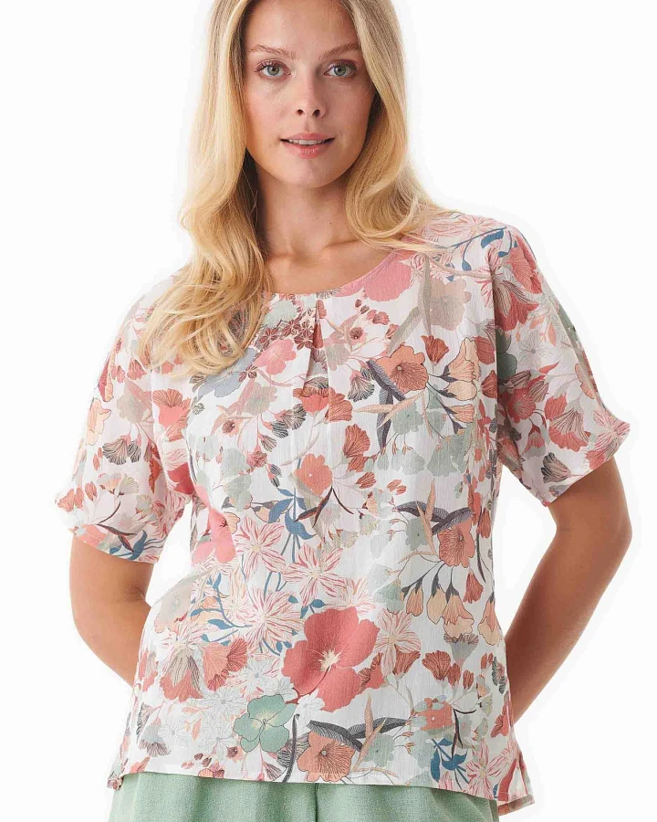 ORGANICATION Damen vegan Voile Bluse Mit Floralem Muster