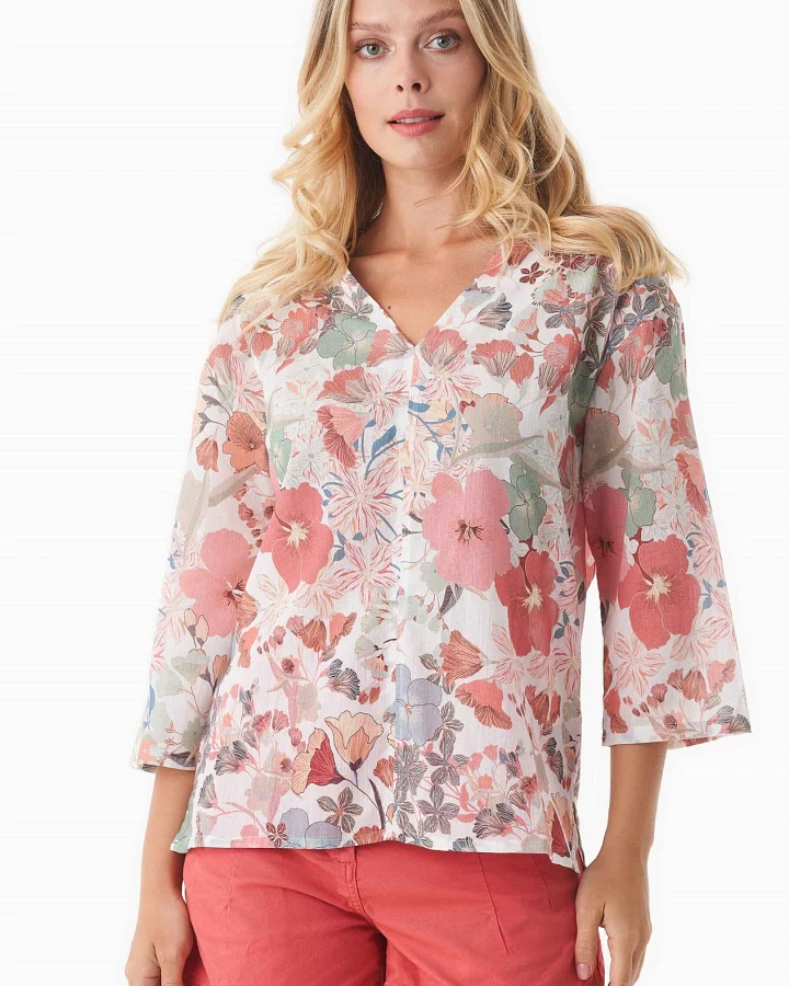 ORGANICATION Damen vegan Voile Bluse Mit Floralem Muster
