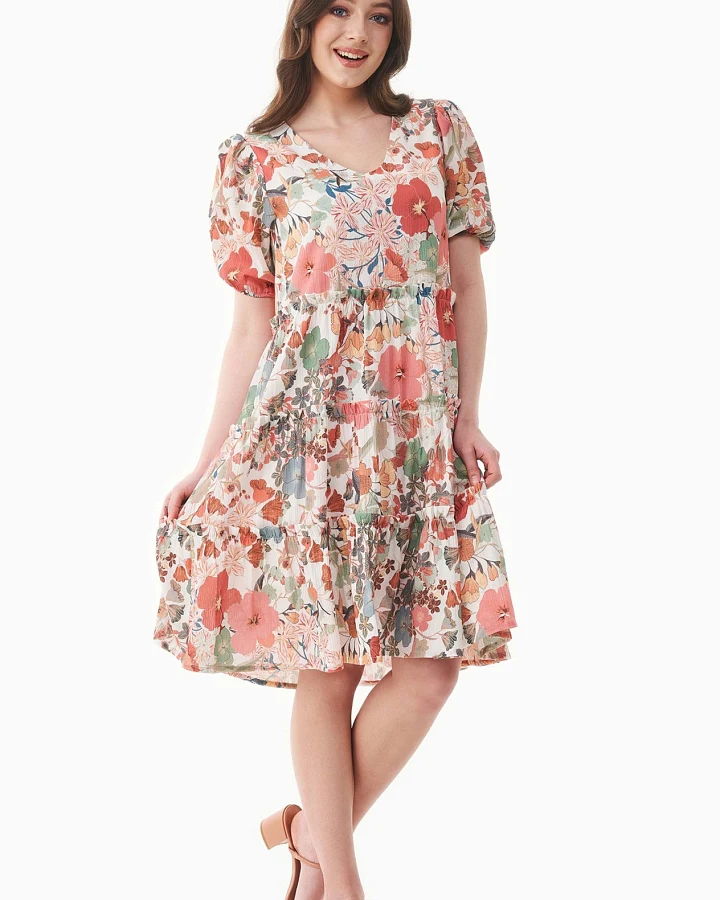 ORGANICATION Damen vegan Voile Kleid Mit Floralem Muster