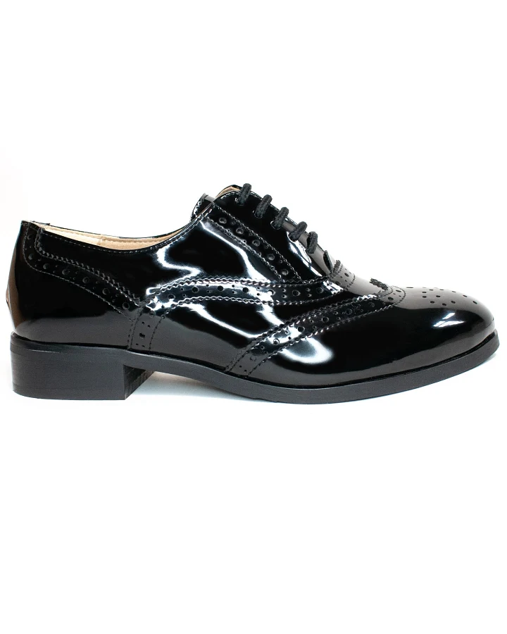 Will's Vegan Store Damen vegan Oxford Brogues Patent Schwarz