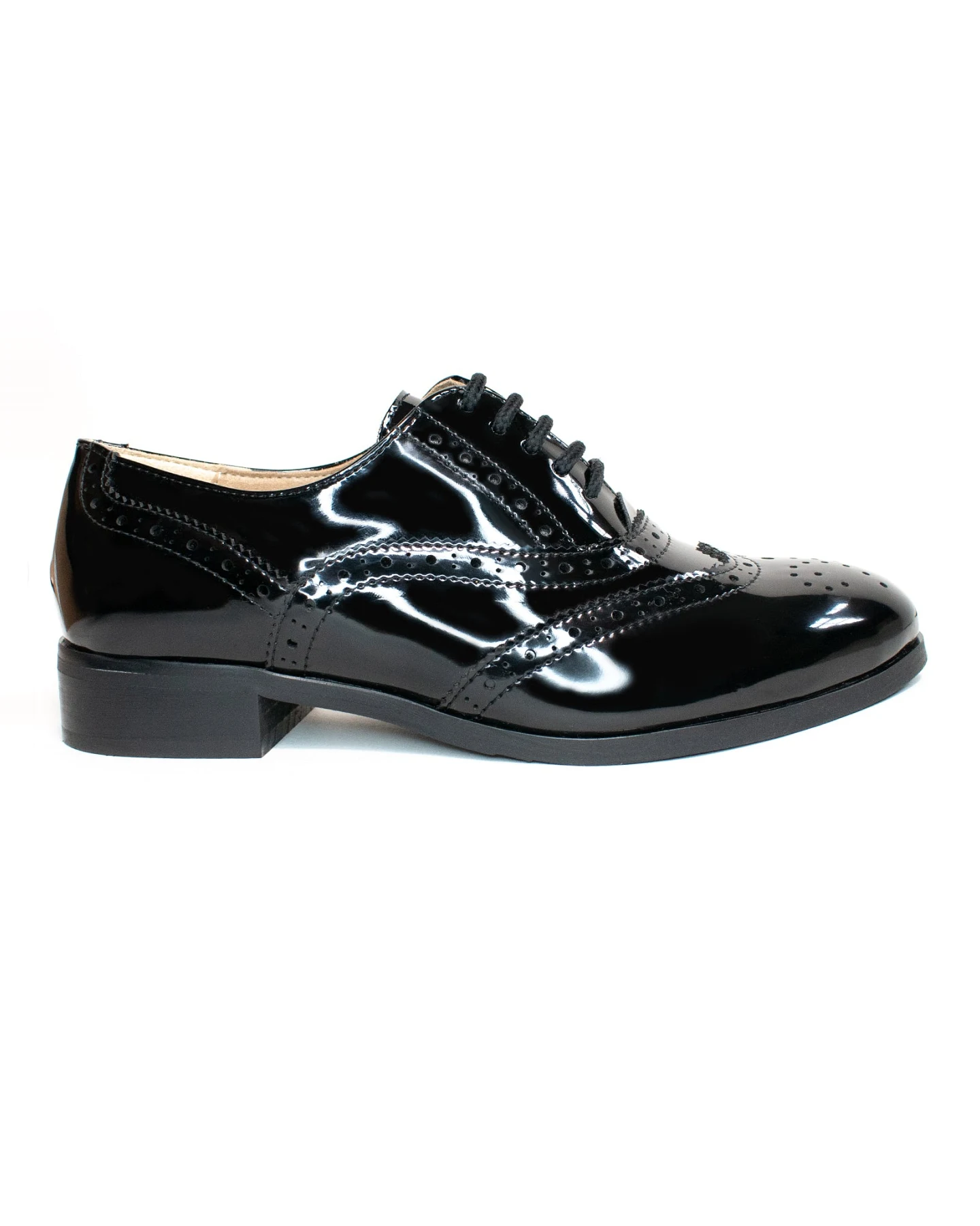 Will's Vegan Store Damen vegan Oxford Brogues Patent Schwarz – Ansicht 2