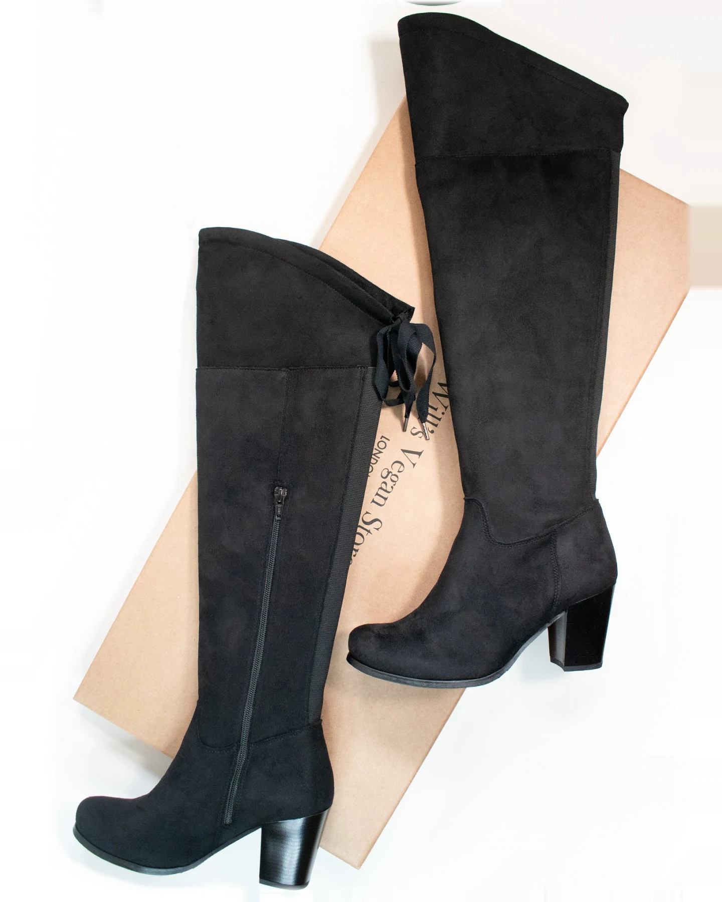 Will's Vegan Store Damen vegan Stiefel Over The Knee Schwarz – Ansicht 2