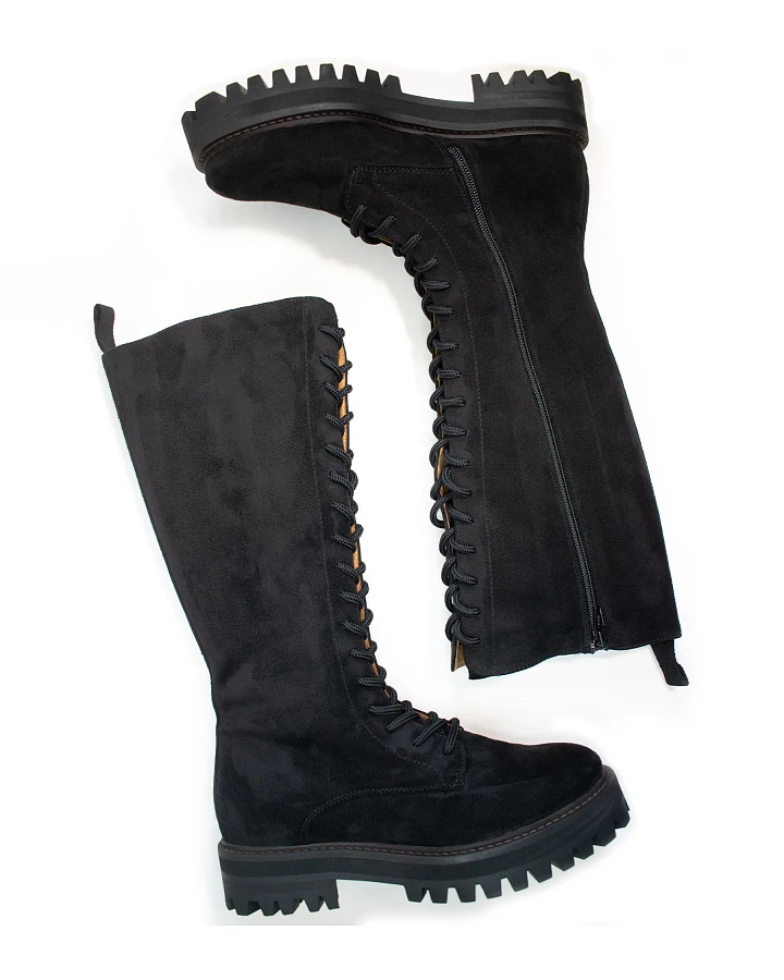 Will's Vegan Store Damen vegan Hohe Schnürstiefel Veganes Wildleder Schwarz